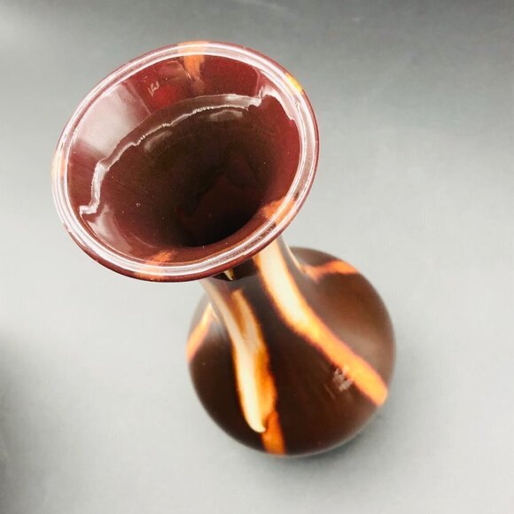 Huronia Pottery Vase Handmade Red Clay Artistic Vessel Brown Cream Glossy Glaze - Picture 7 of 10